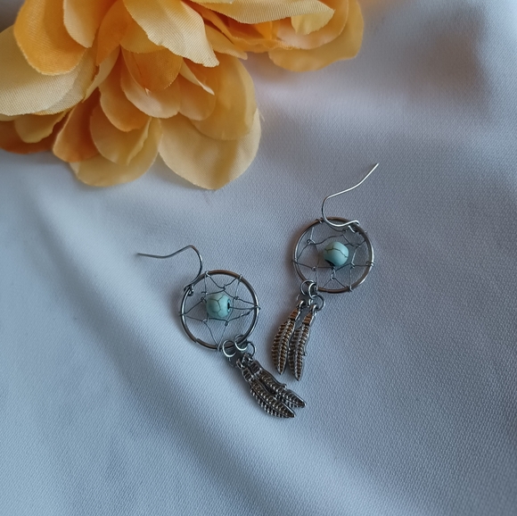 Dream Catcher Earrings w/ Marbled Beads - Picture 4 of 6